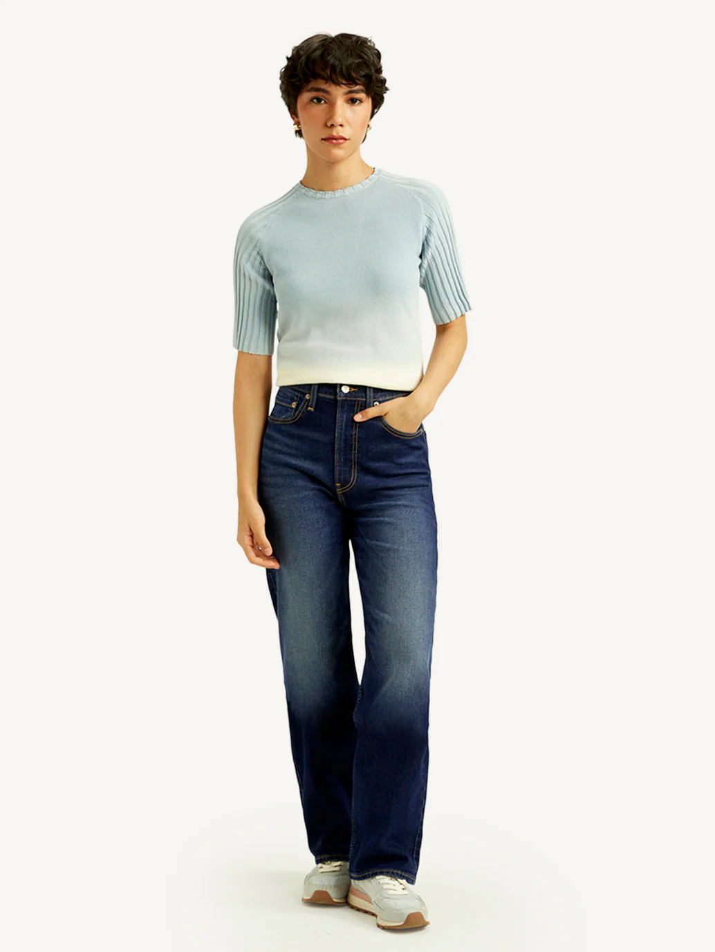 Women's Navy Blue Ribcage Straight Fit High Rise Jeans - Image 3