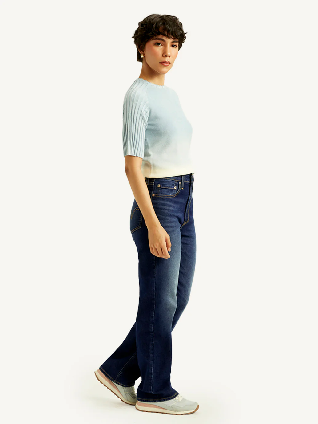 Women's Navy Blue Ribcage Straight Fit High Rise Jeans - Image 6
