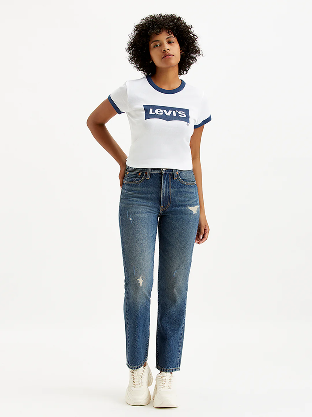 Women's Blue Wedgie Straight Fit Mid Rise Jeans
