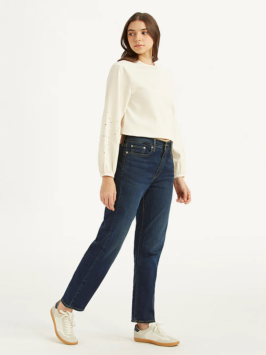 Women's Dark Blue Wedgie Straight Fit Mid Rise Jeans - Image 3