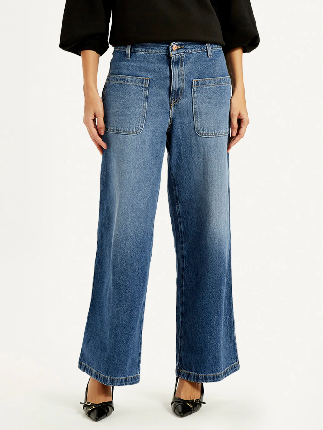 Women's Blue XL Straight Loose Fit Mid Rise Jeans - Image 3