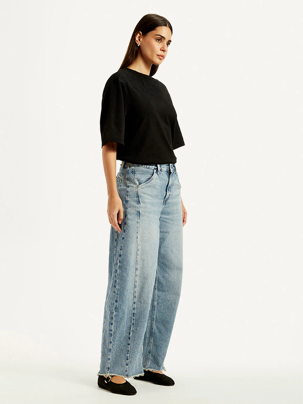 Women's Light Blue Super Baggy Barrel Loose Fit Mid Rise Jeans - Image 6