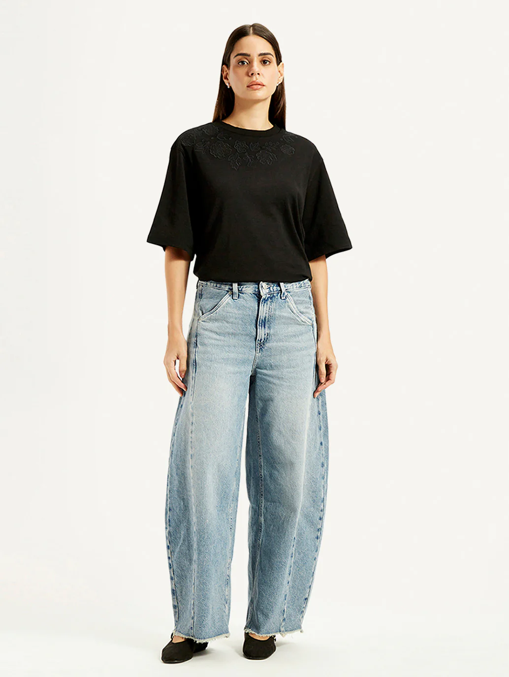 Women's Light Blue Super Baggy Barrel Loose Fit Mid Rise Jeans - Image 7