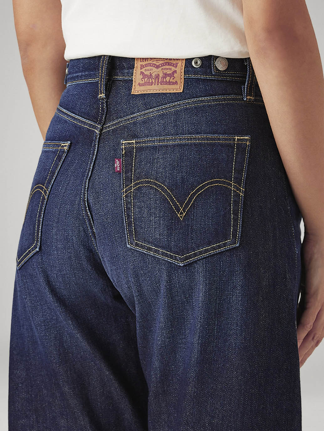 Women's Navy Cinch Baggy Dad Barrel Mid Rise Jeans - Image 5