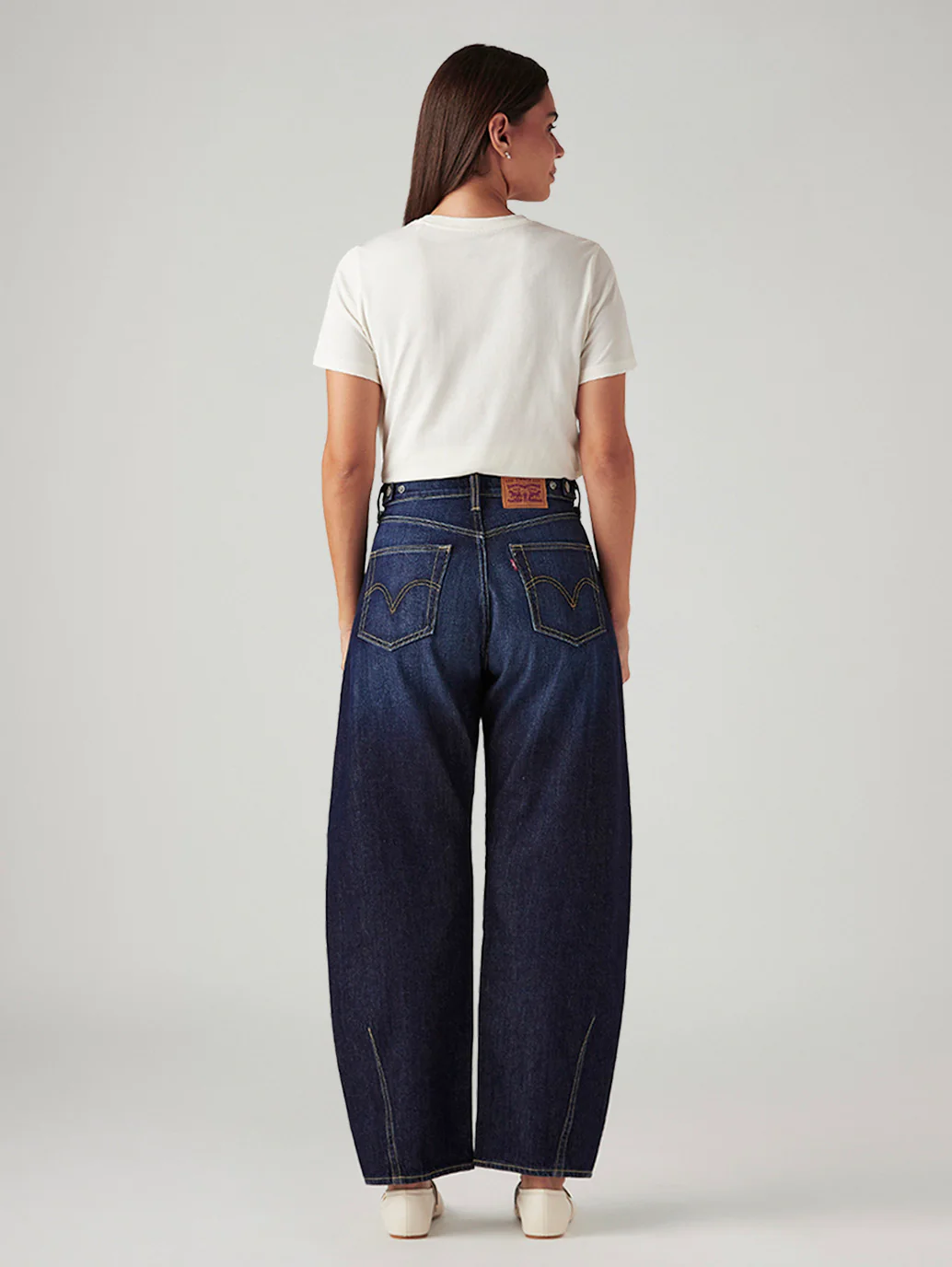 Women's Navy Cinch Baggy Dad Barrel Mid Rise Jeans - Image 6
