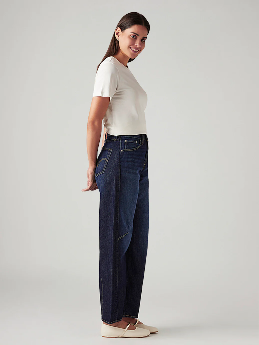 Women's Navy Cinch Baggy Dad Barrel Mid Rise Jeans - Image 7
