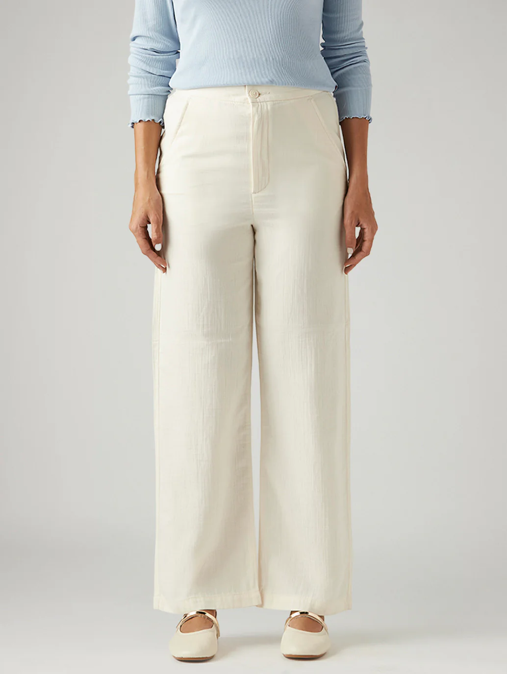 Women's Off White Loose Fit High Rise Trousers - Image 3