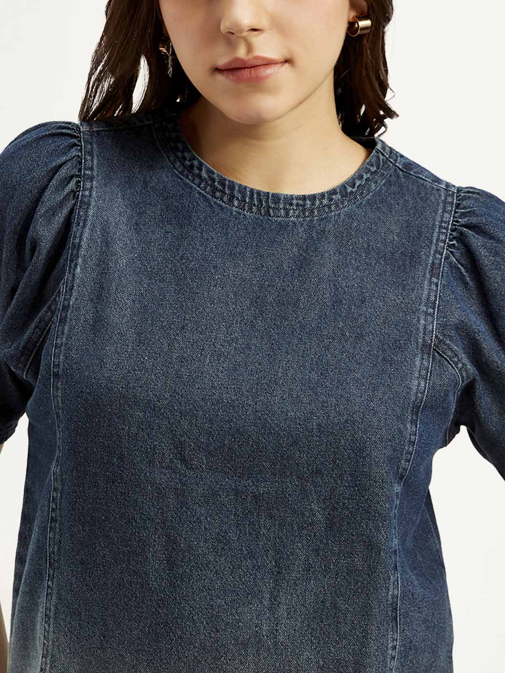 Women's Ombre Blue Round Neck Top - Image 4