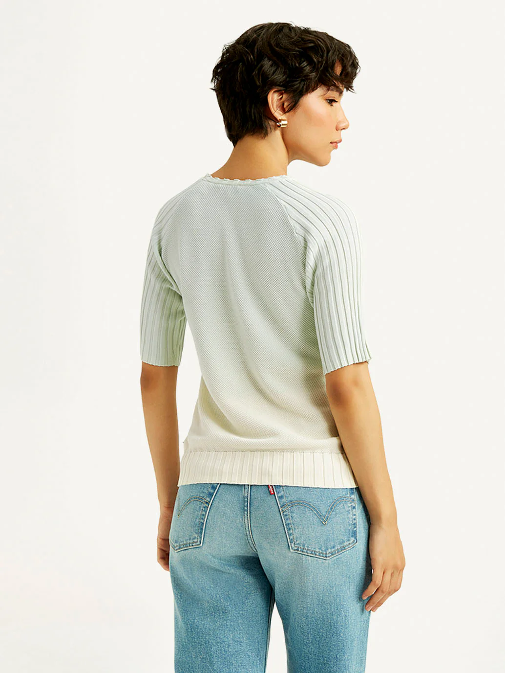 Women's Ombre Light Blue Boat Neck Top - Image 3