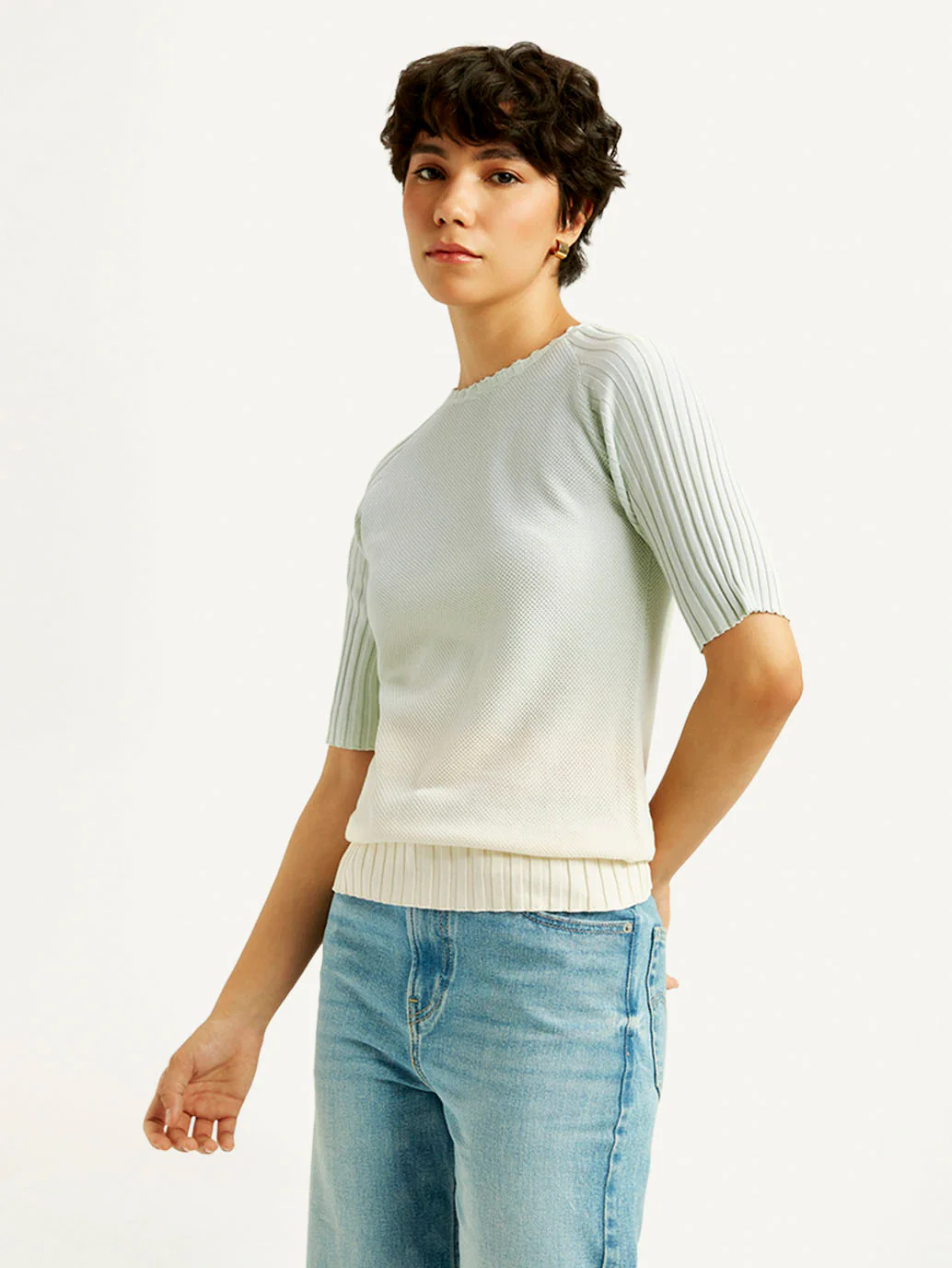 Women's Ombre Light Blue Boat Neck Top - Image 5