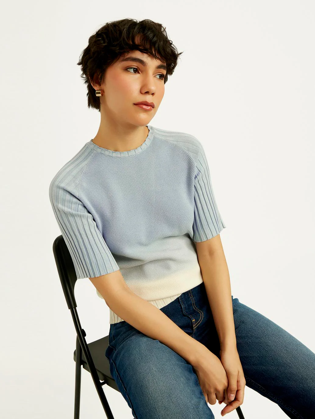 Women's Ombre Light Blue Boat Neck Top