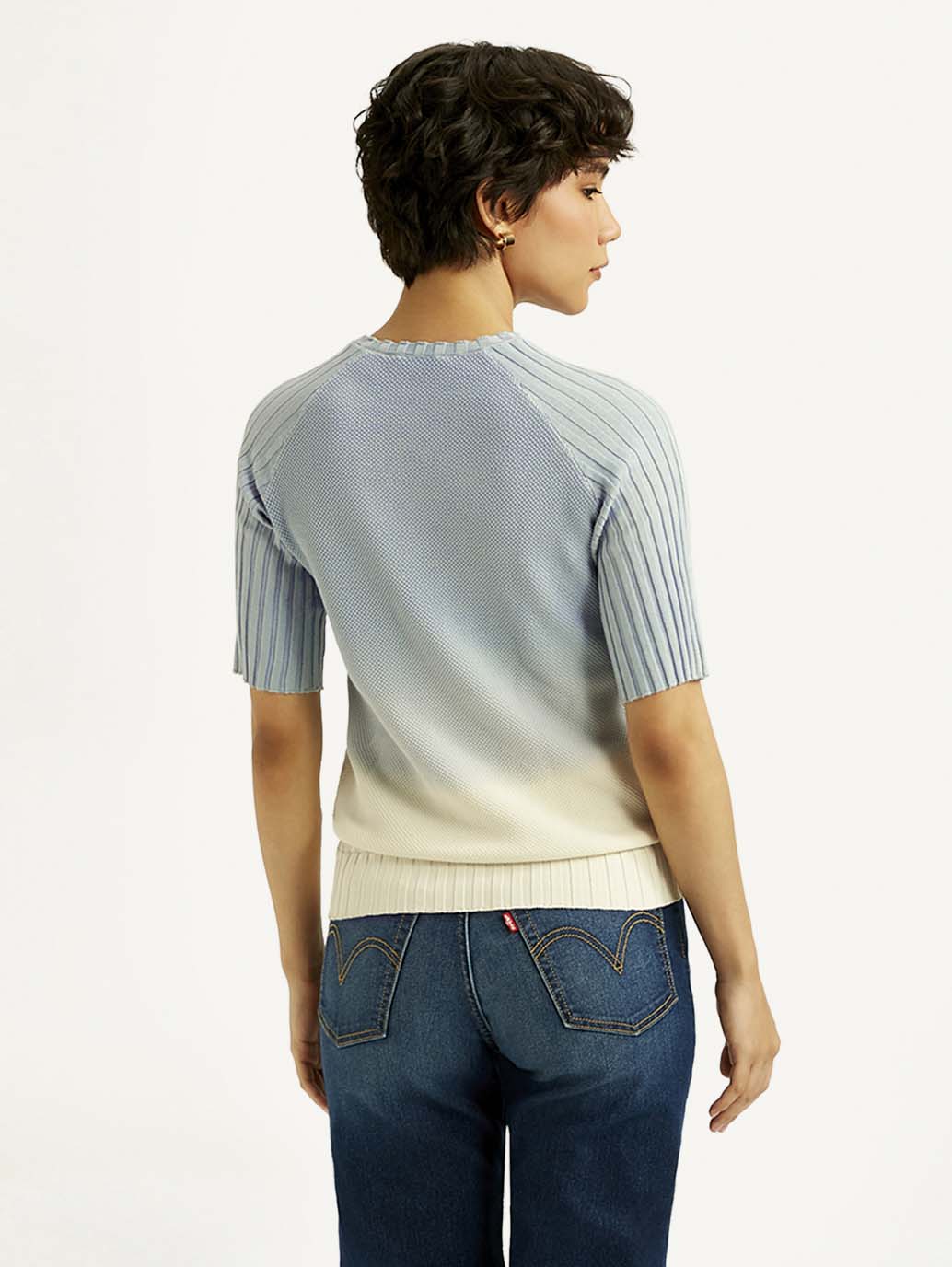 Women's Ombre Light Blue Boat Neck Top - Image 4