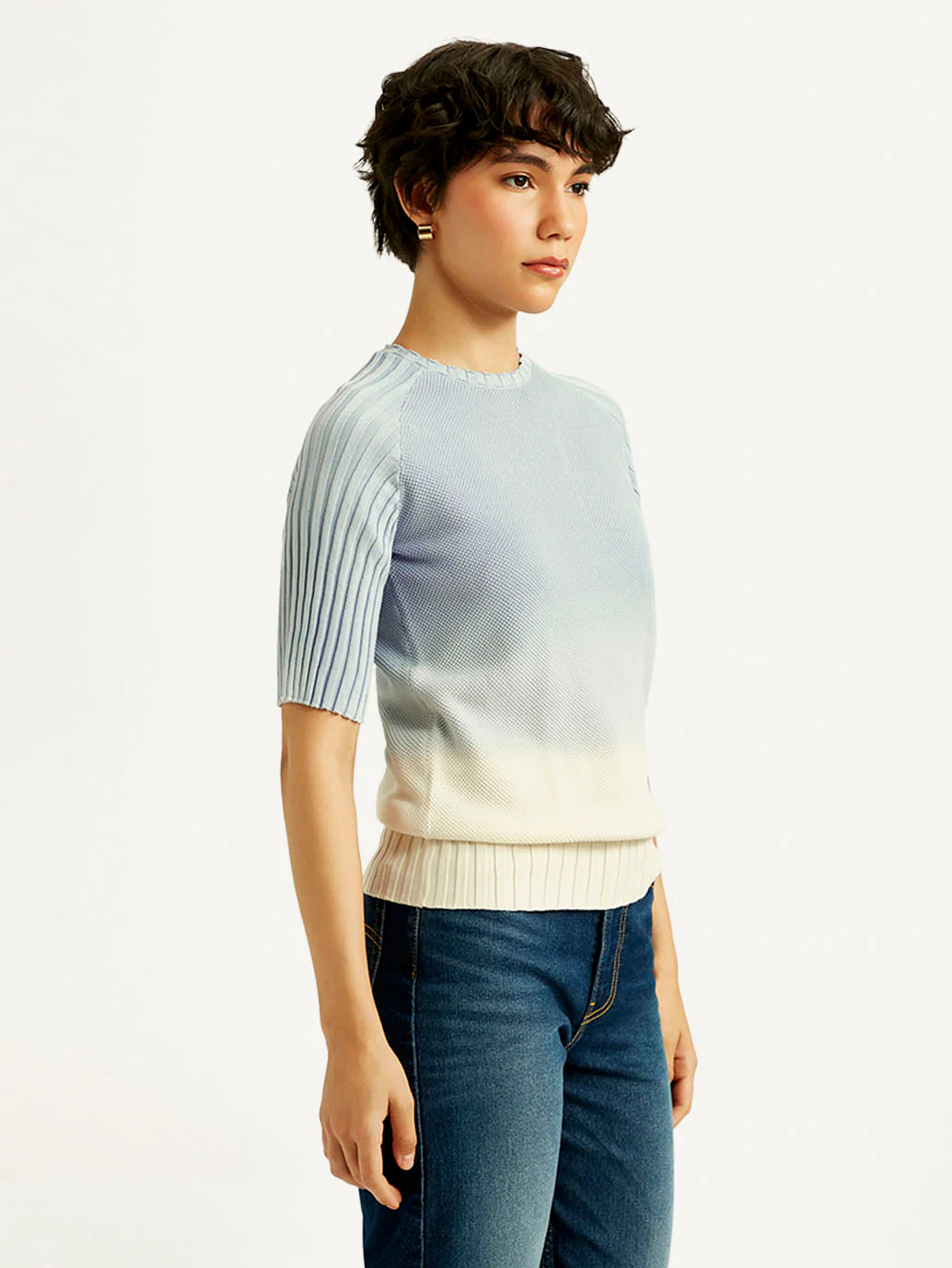 Women's Ombre Light Blue Boat Neck Top - Image 6