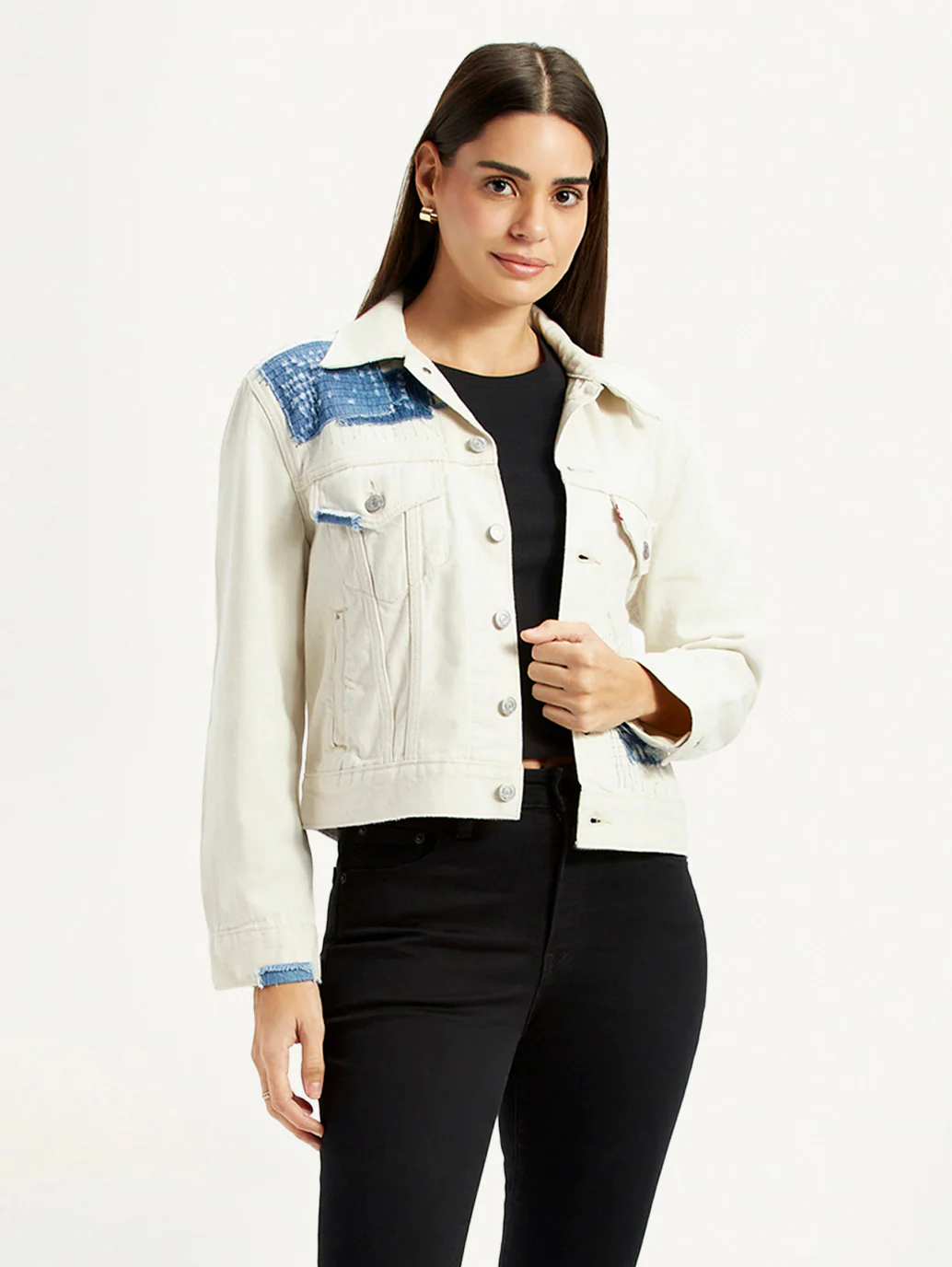 Women's Patchwork Off White Trucker Jacket