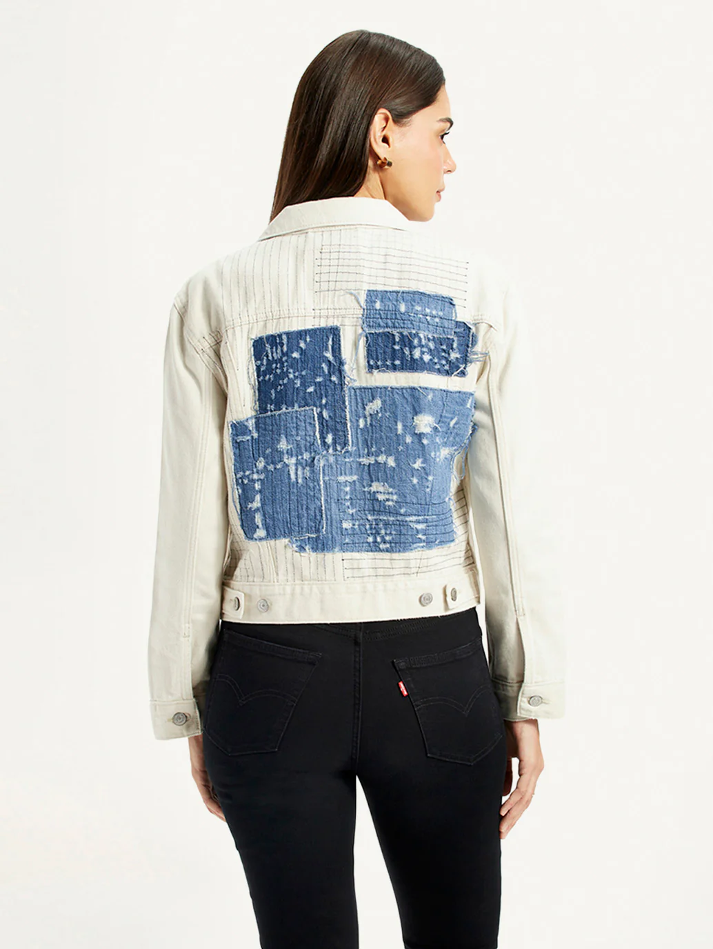 Women's Patchwork Off White Trucker Jacket - Image 3