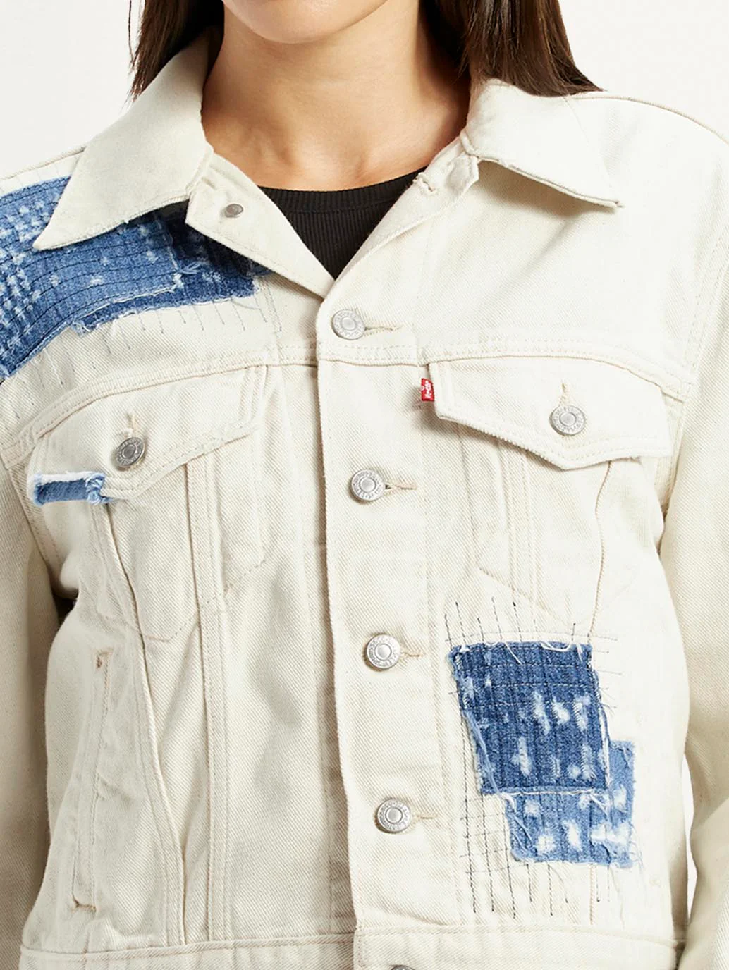 Women's Patchwork Off White Trucker Jacket - Image 4