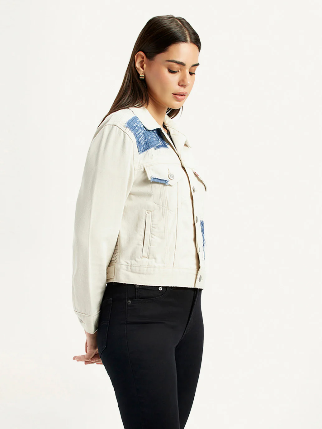 Women's Patchwork Off White Trucker Jacket - Image 5