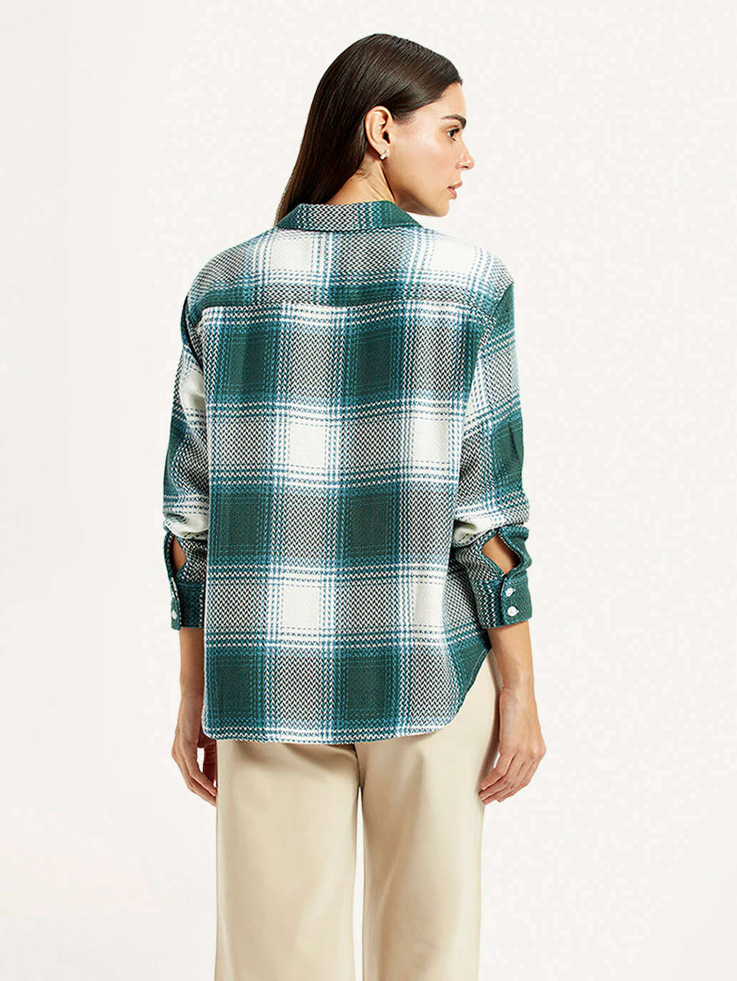 Women's Plaid Green Relaxed Fit Shirt - Image 2