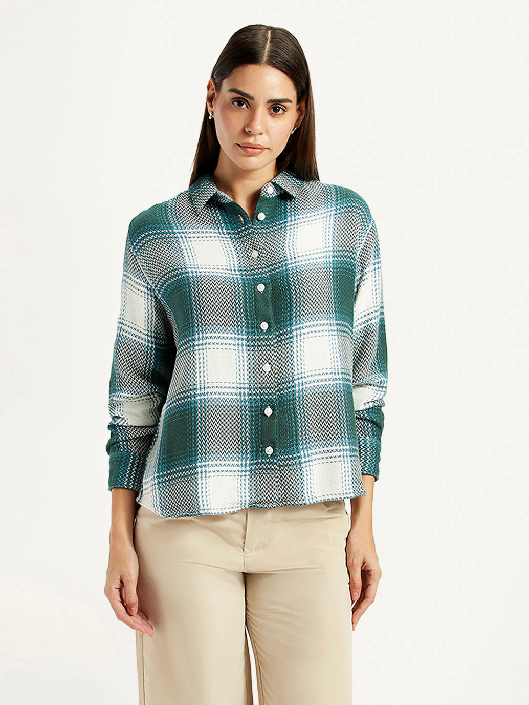 Women's Plaid Green Relaxed Fit Shirt - Image 5