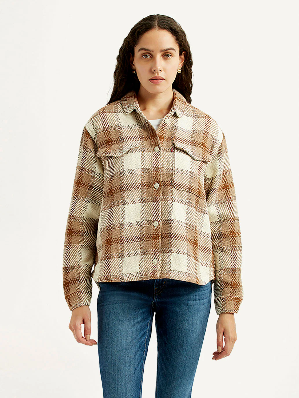 Women's Plaid Light Brown Slim Fit Shirt - Image 2