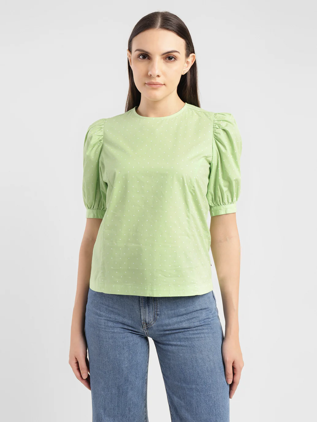 Women's Polka Dot Green Round Neck Top - Image 2