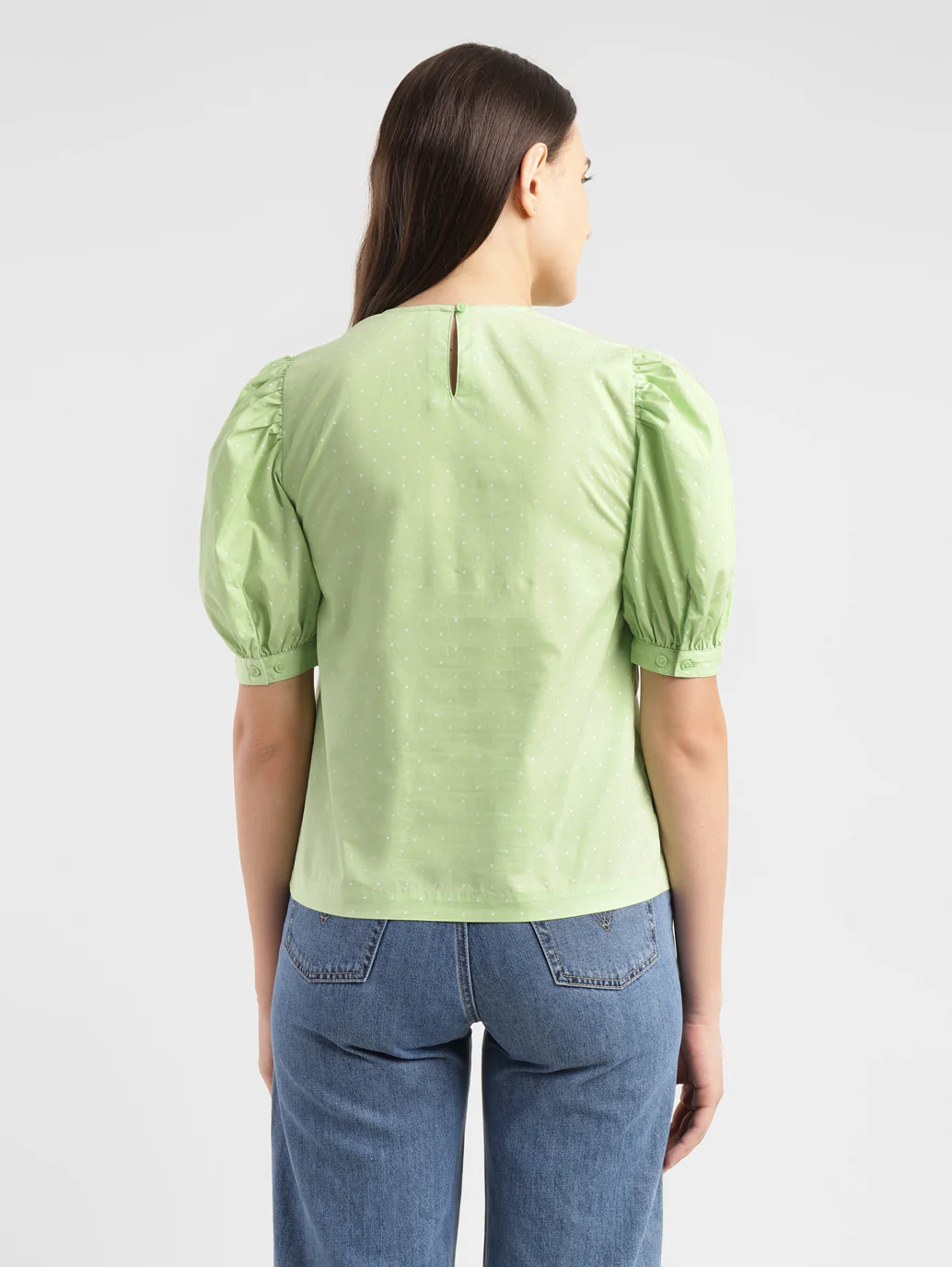 Women's Polka Dot Green Round Neck Top - Image 3