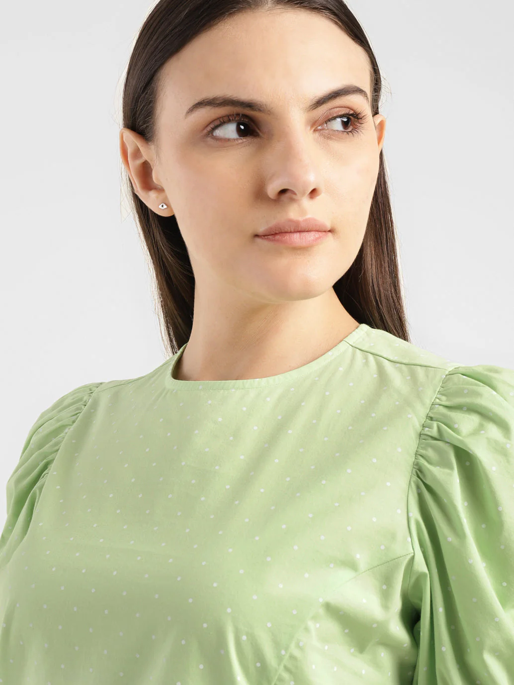 Women's Polka Dot Green Round Neck Top - Image 5