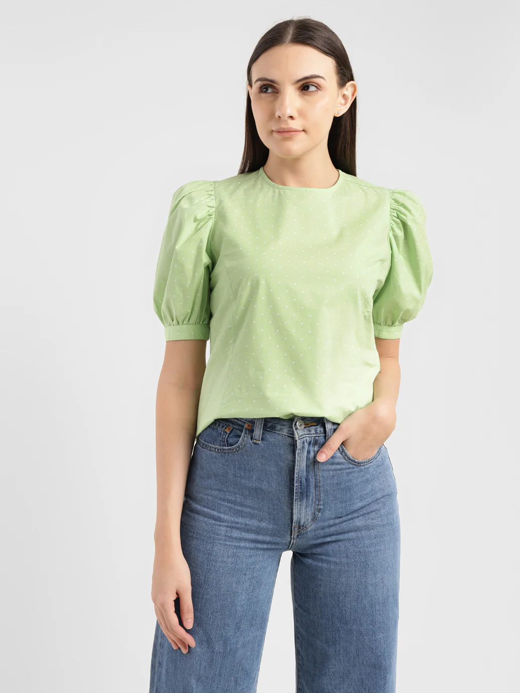 Women's Polka Dot Green Round Neck Top - Image 7