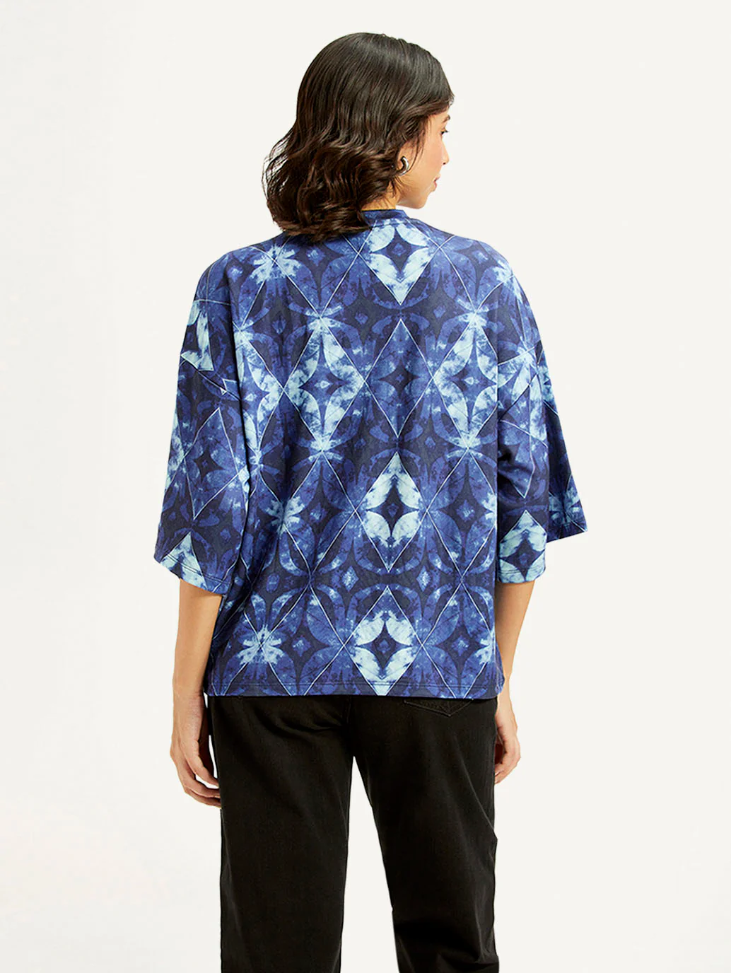 Women's Printed Blue Round Neck Top - Image 3