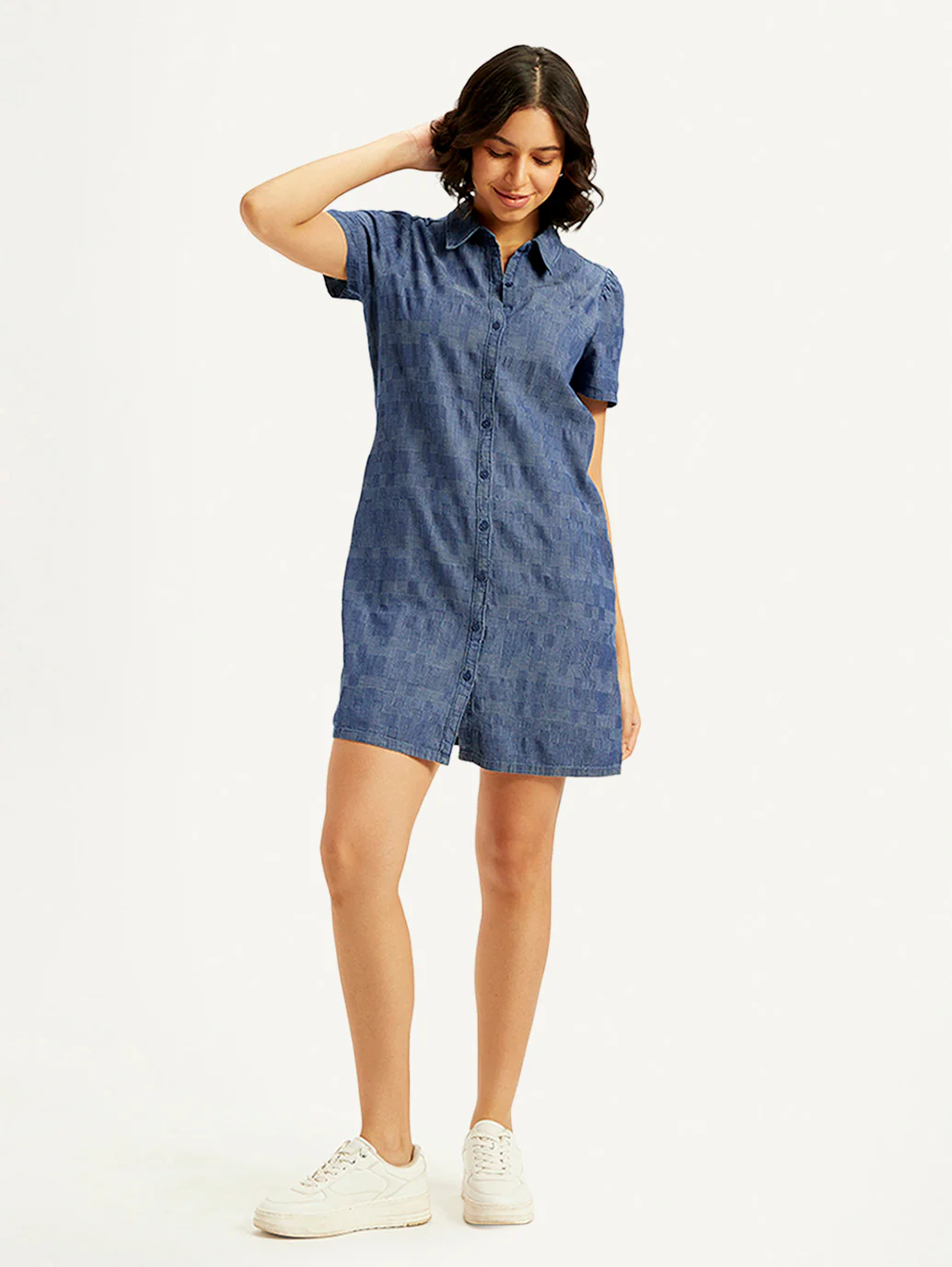 Women's Printed Blue Shirt Collar Dress