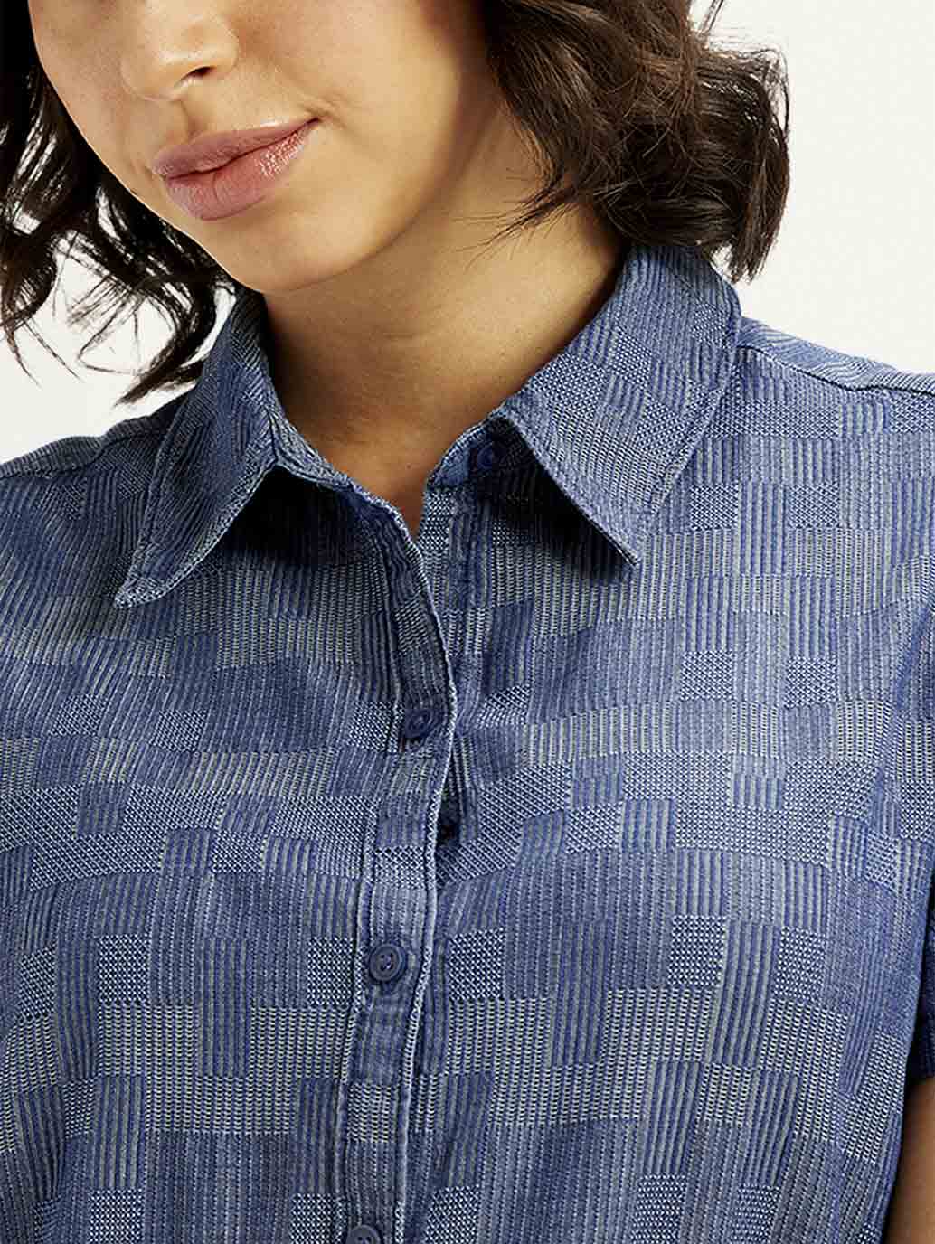 Women's Printed Blue Shirt Collar Dress - Image 4