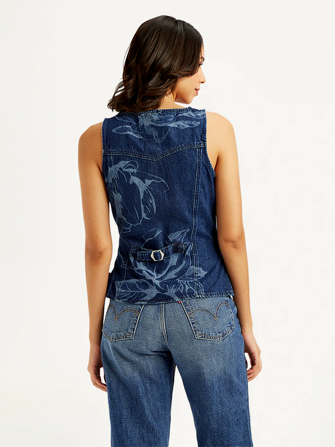 Women's Printed Blue V Neck Waistcoat - Image 2