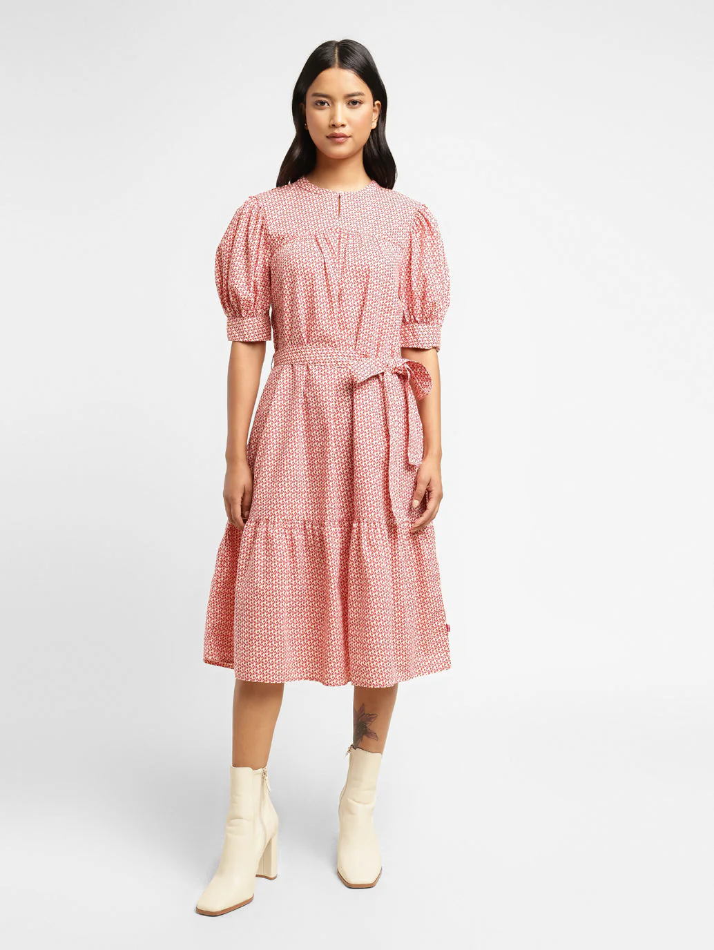 Women's Printed Cream Round Neck Dress - Image 2