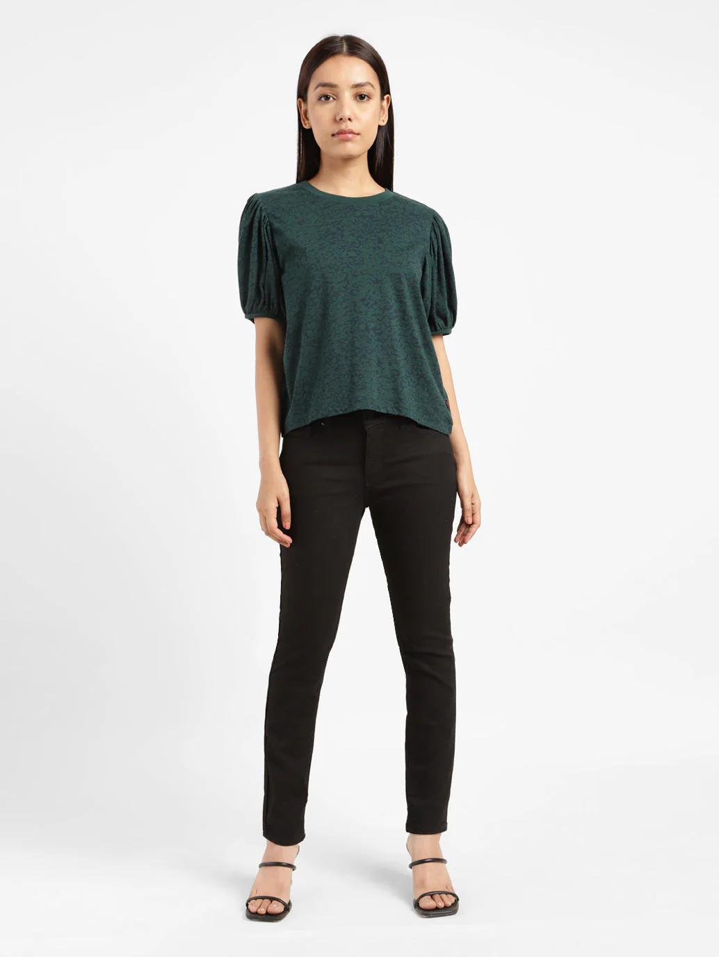 Women's Printed Crew Neck Top Green - Image 10