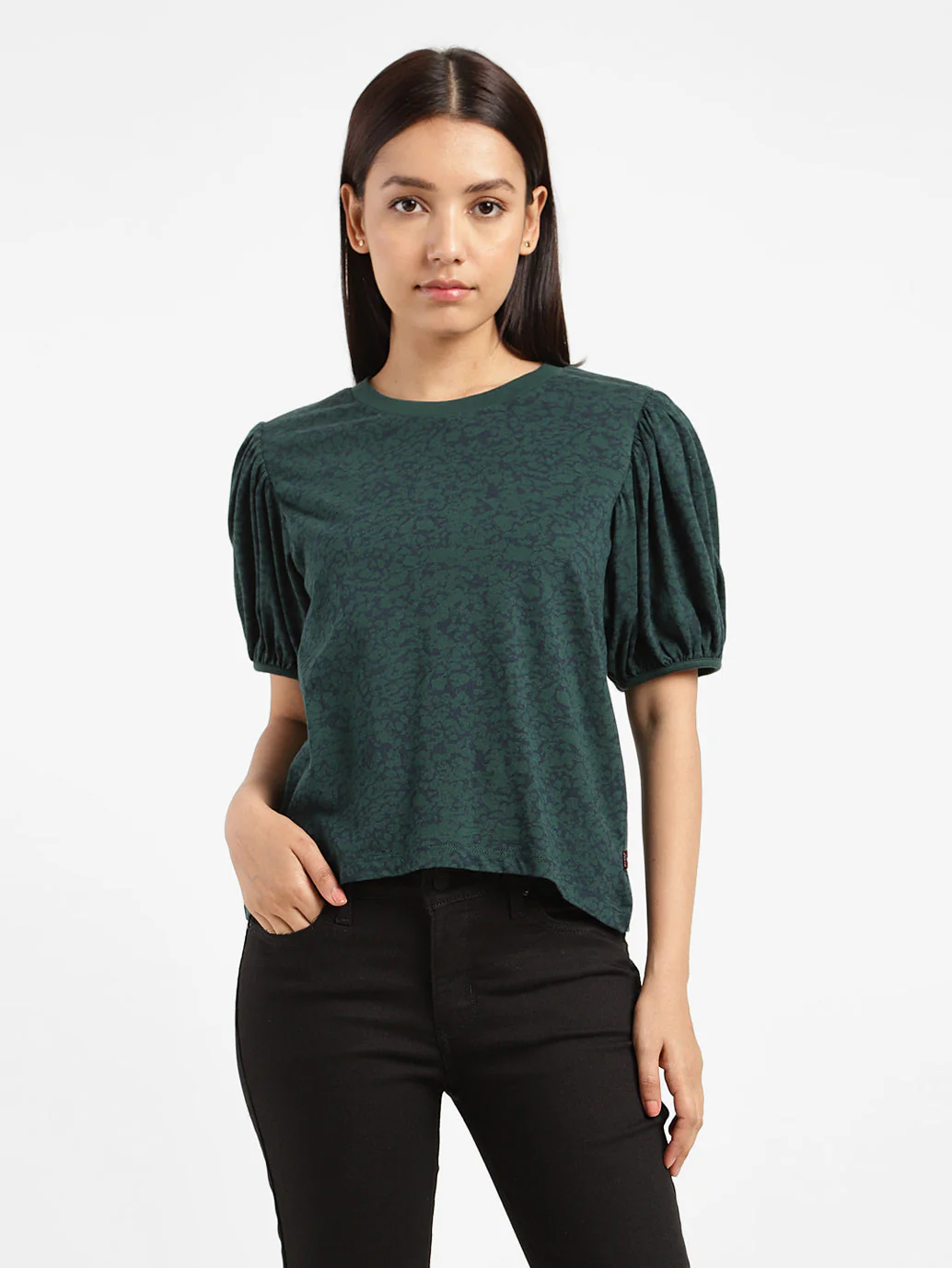 Women's Printed Crew Neck Top Green - Image 4