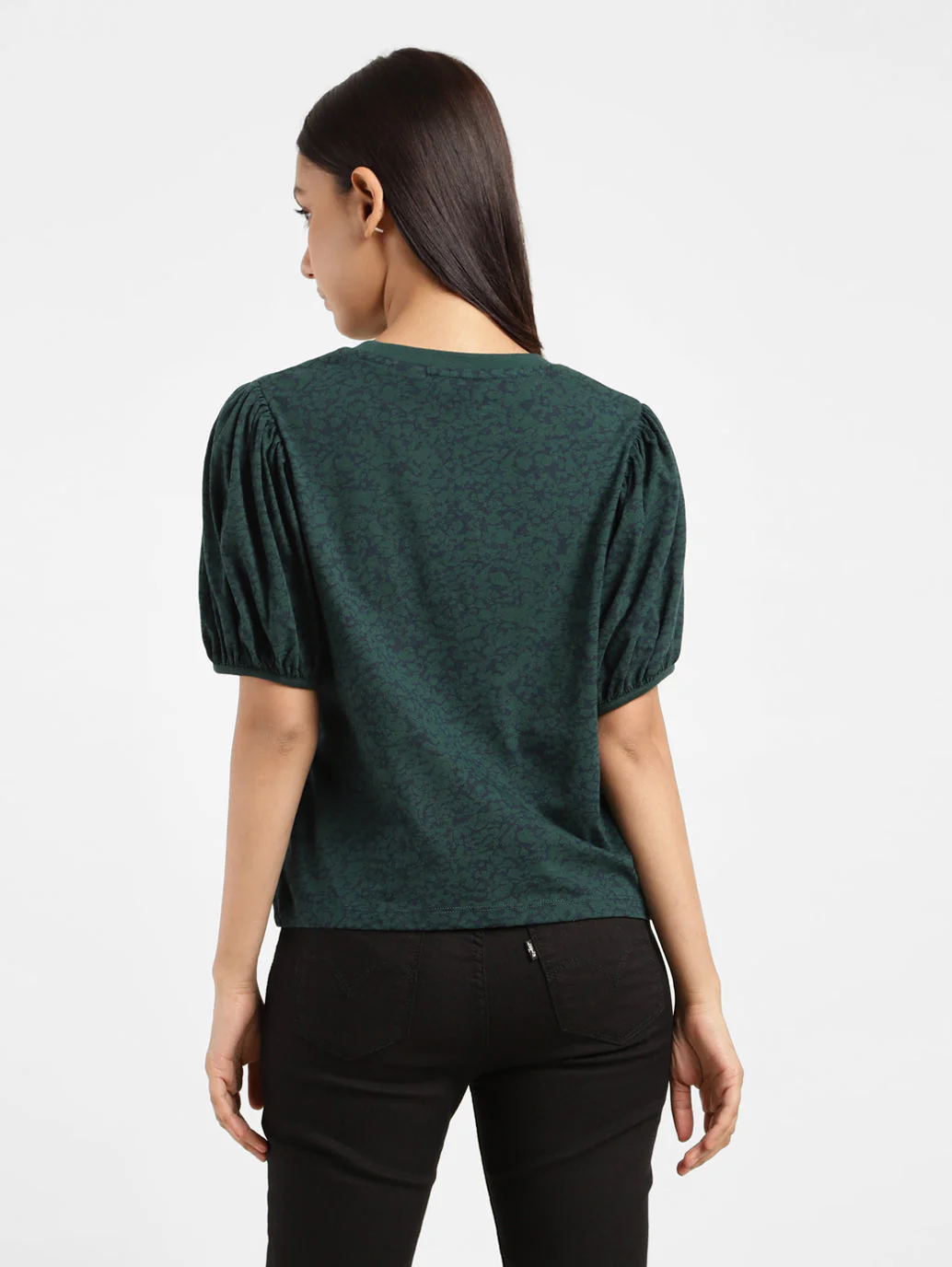 Women's Printed Crew Neck Top Green - Image 5