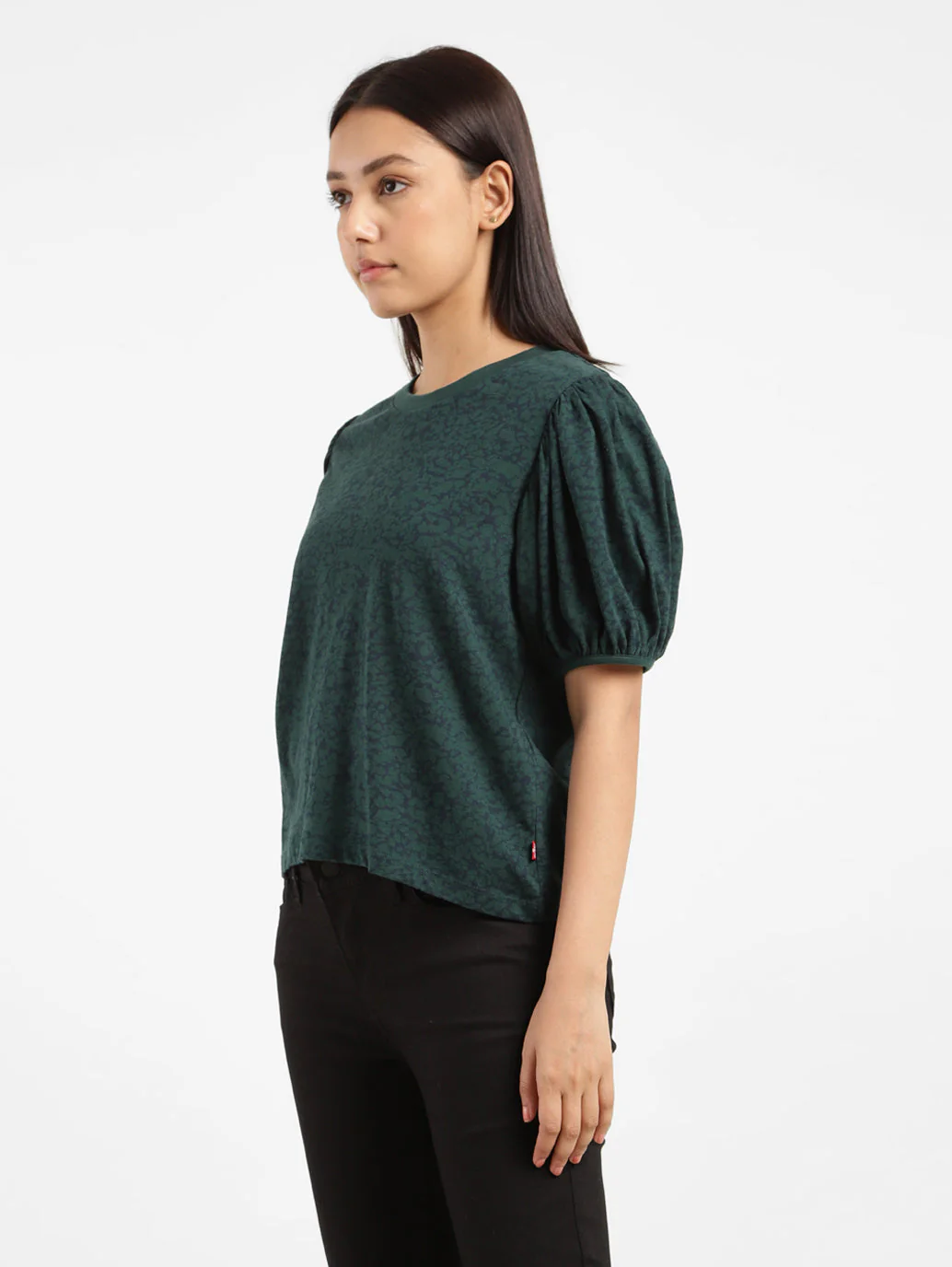 Women's Printed Crew Neck Top Green - Image 6