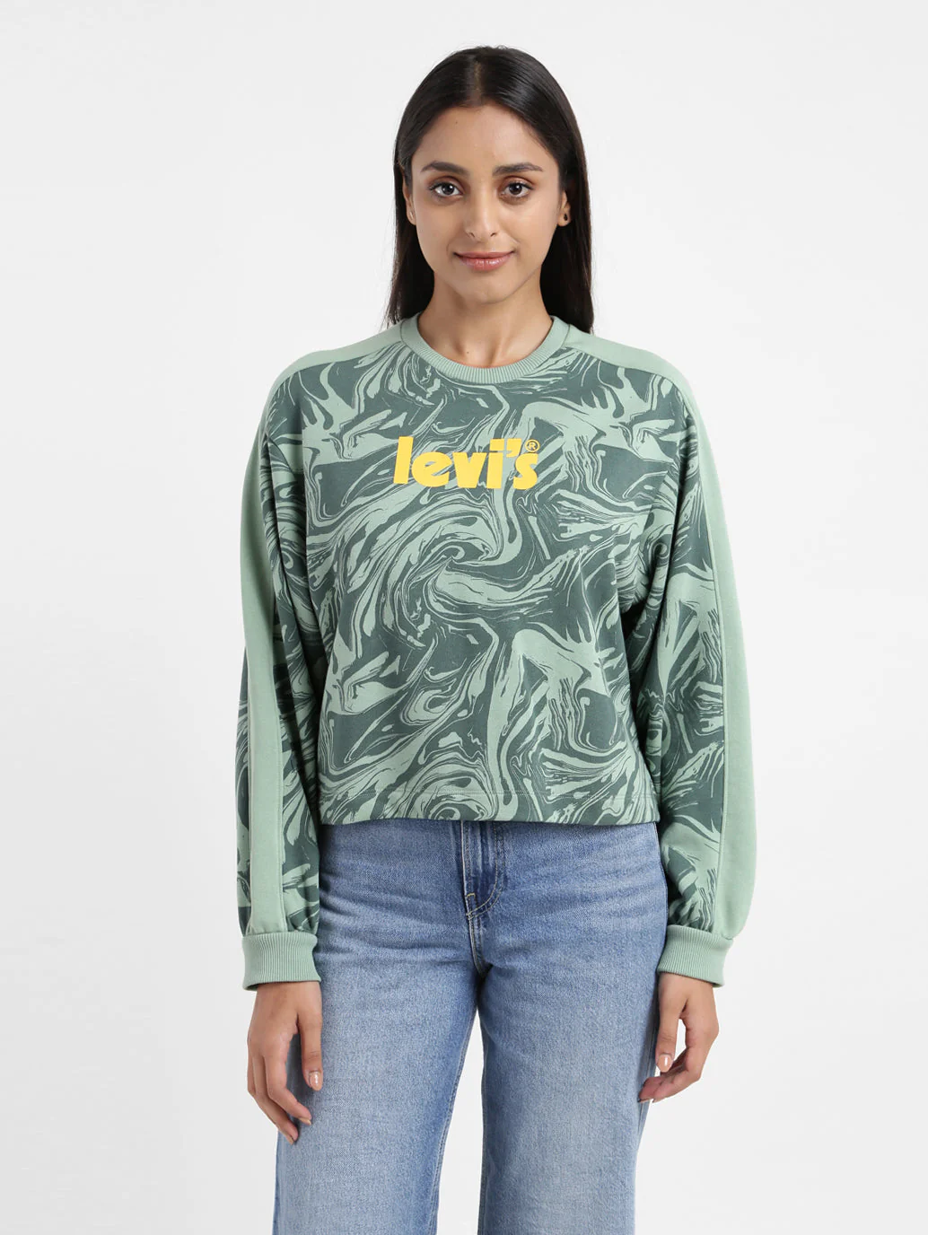 Women's Printed Green Crew Neck Sweatshirt - Image 2