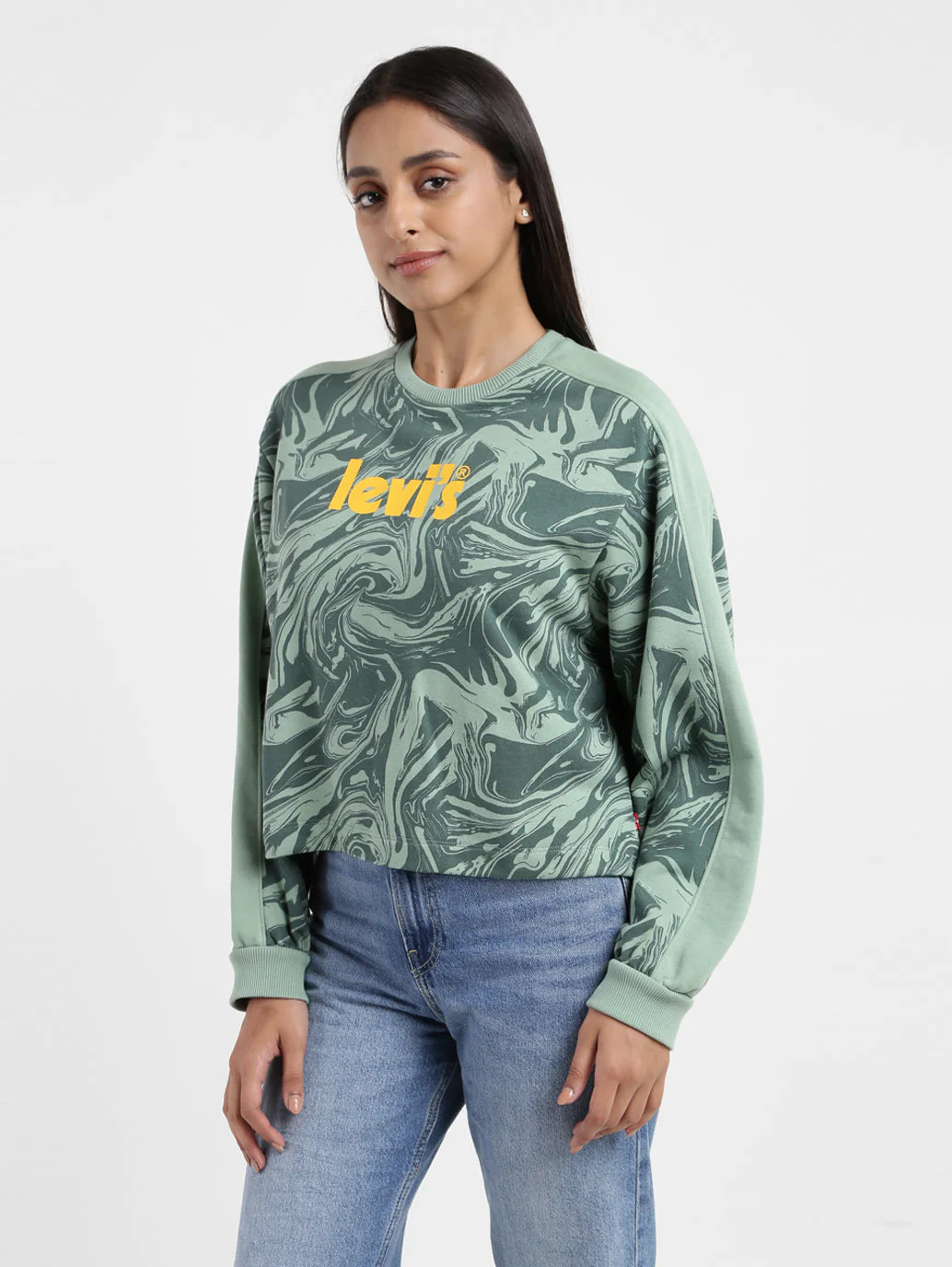 Women's Printed Green Crew Neck Sweatshirt - Image 4
