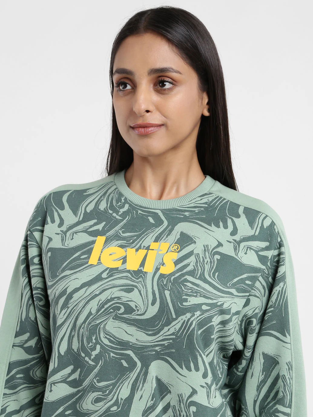 Women's Printed Green Crew Neck Sweatshirt - Image 5