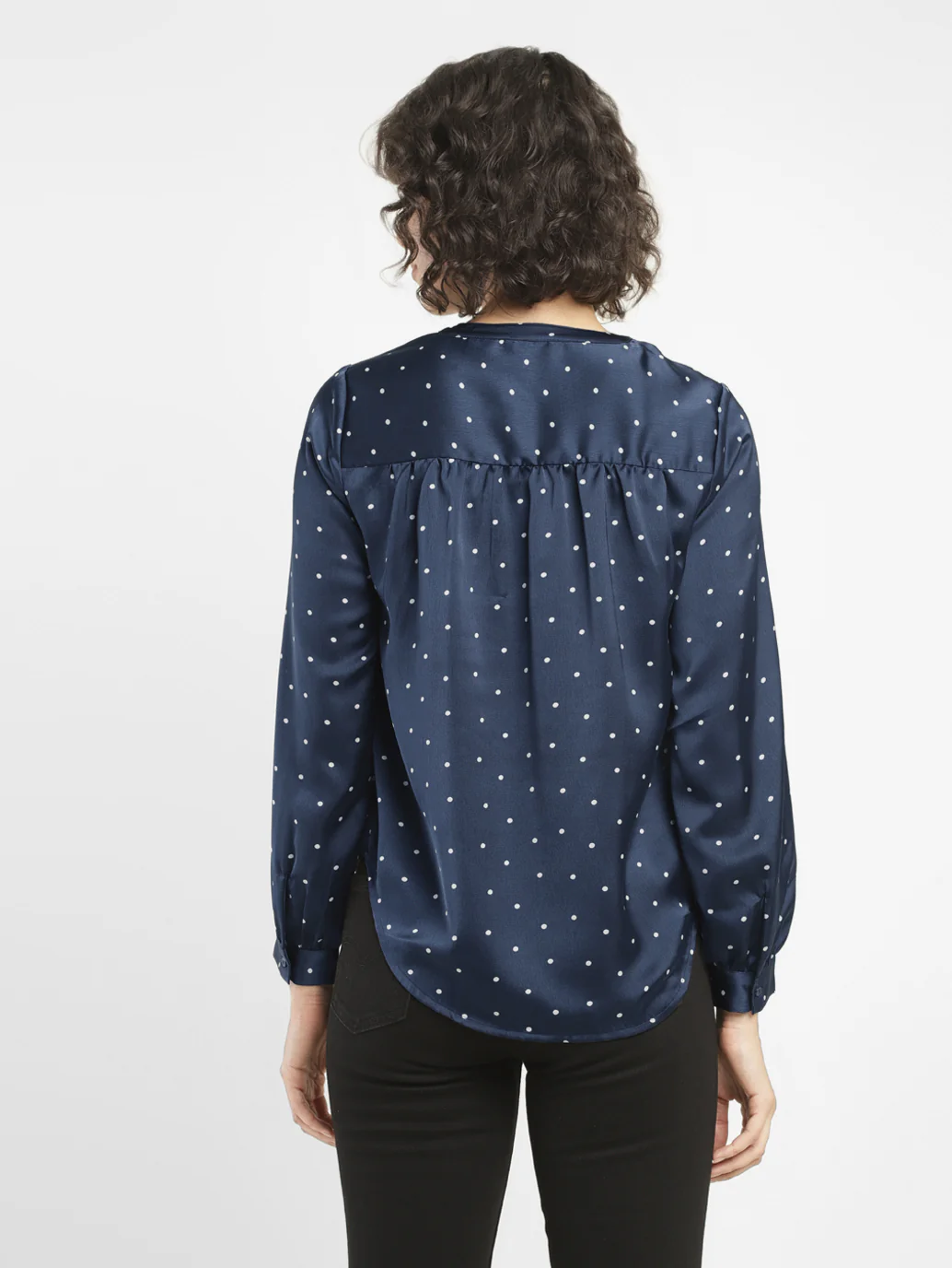 Women's Polka Dot Navy Split Neck Top - Image 2
