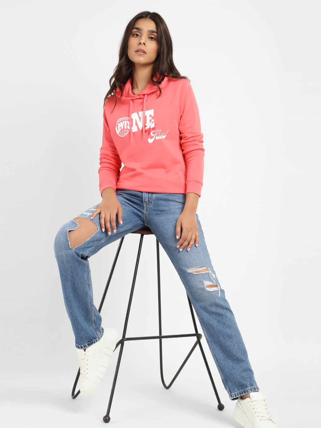 Women's Printed Pink Hooded Sweatshirt - Image 2