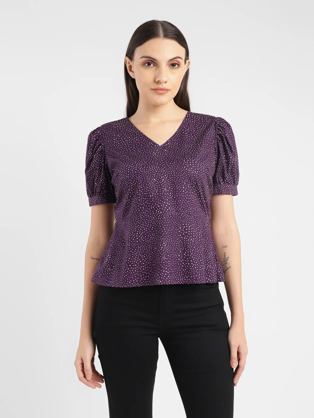 Women's Printed Purple V Neck Top - Image 2
