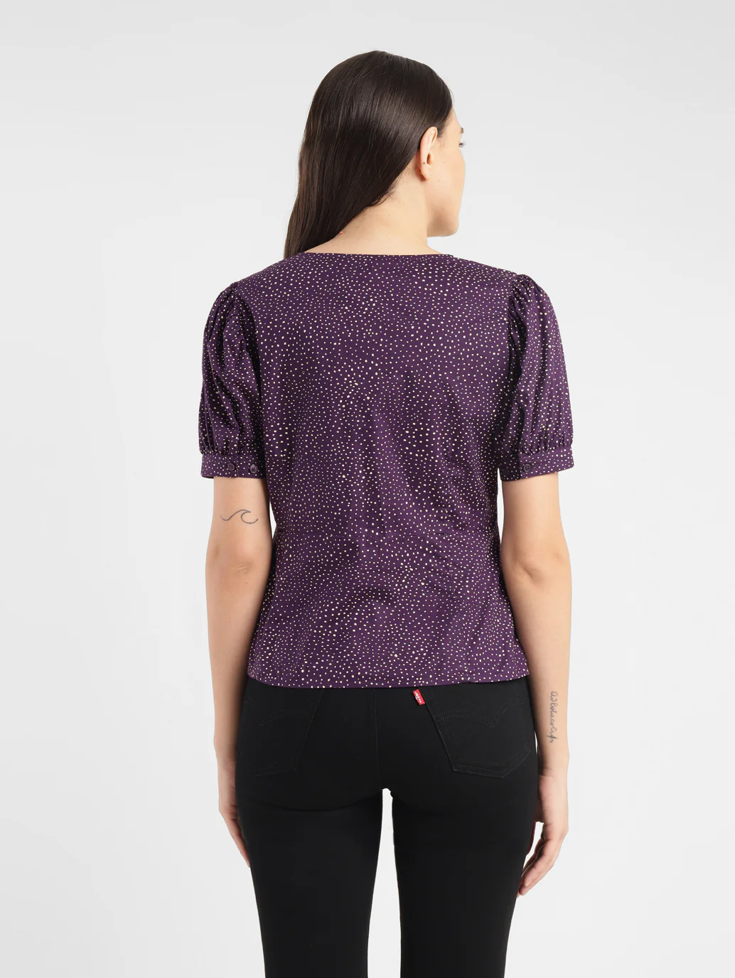 Women's Printed Purple V Neck Top - Image 3