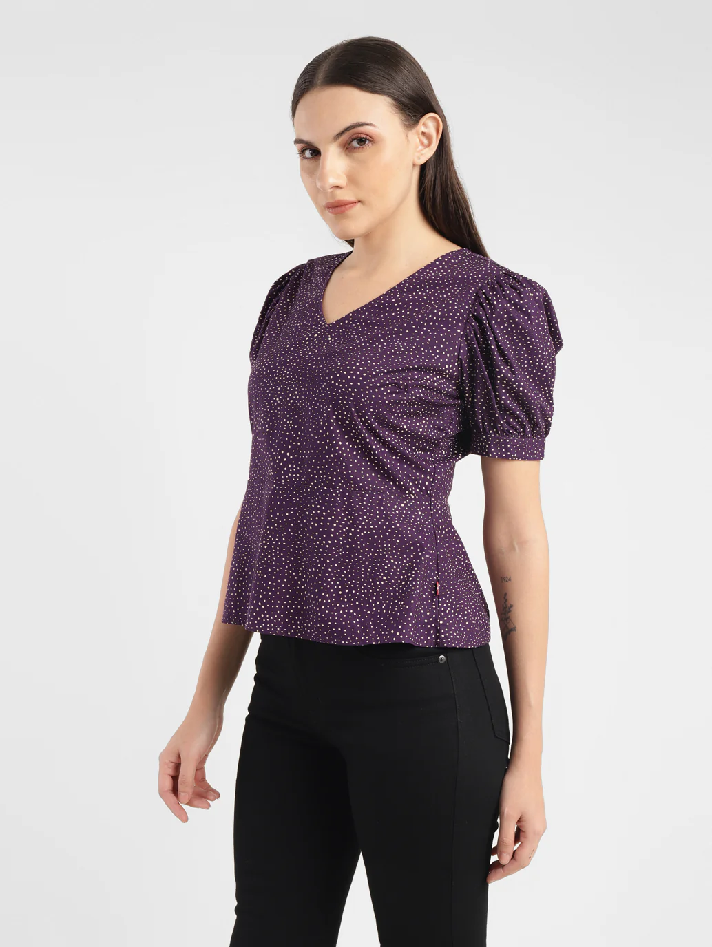 Women's Printed Purple V Neck Top - Image 4