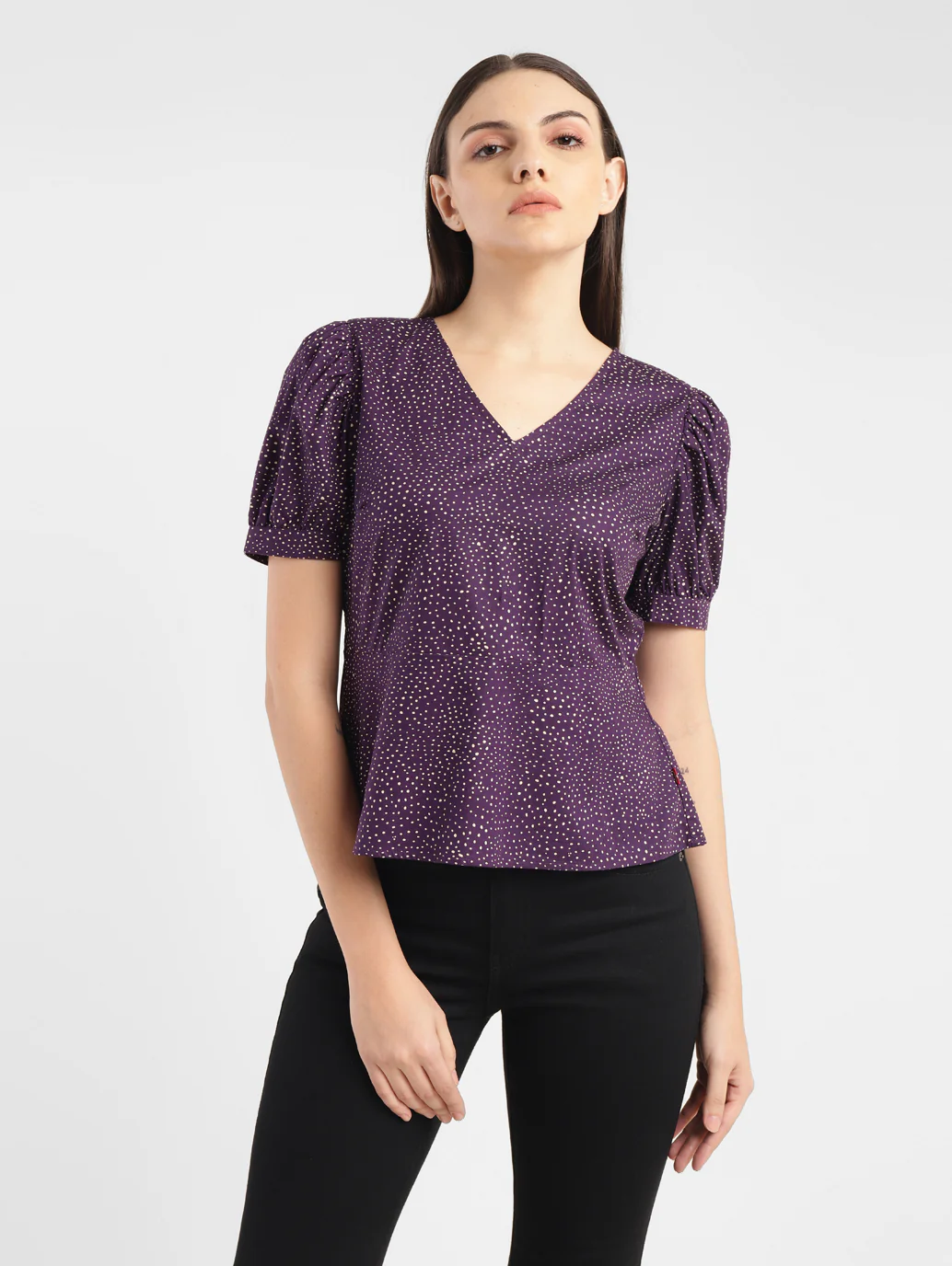 Women's Printed Purple V Neck Top - Image 7