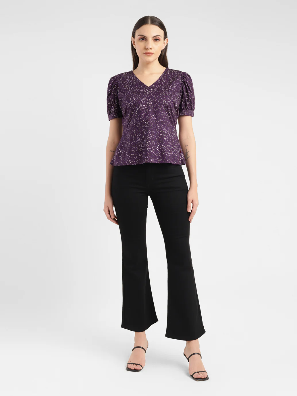Women's Printed Purple V Neck Top - Image 8