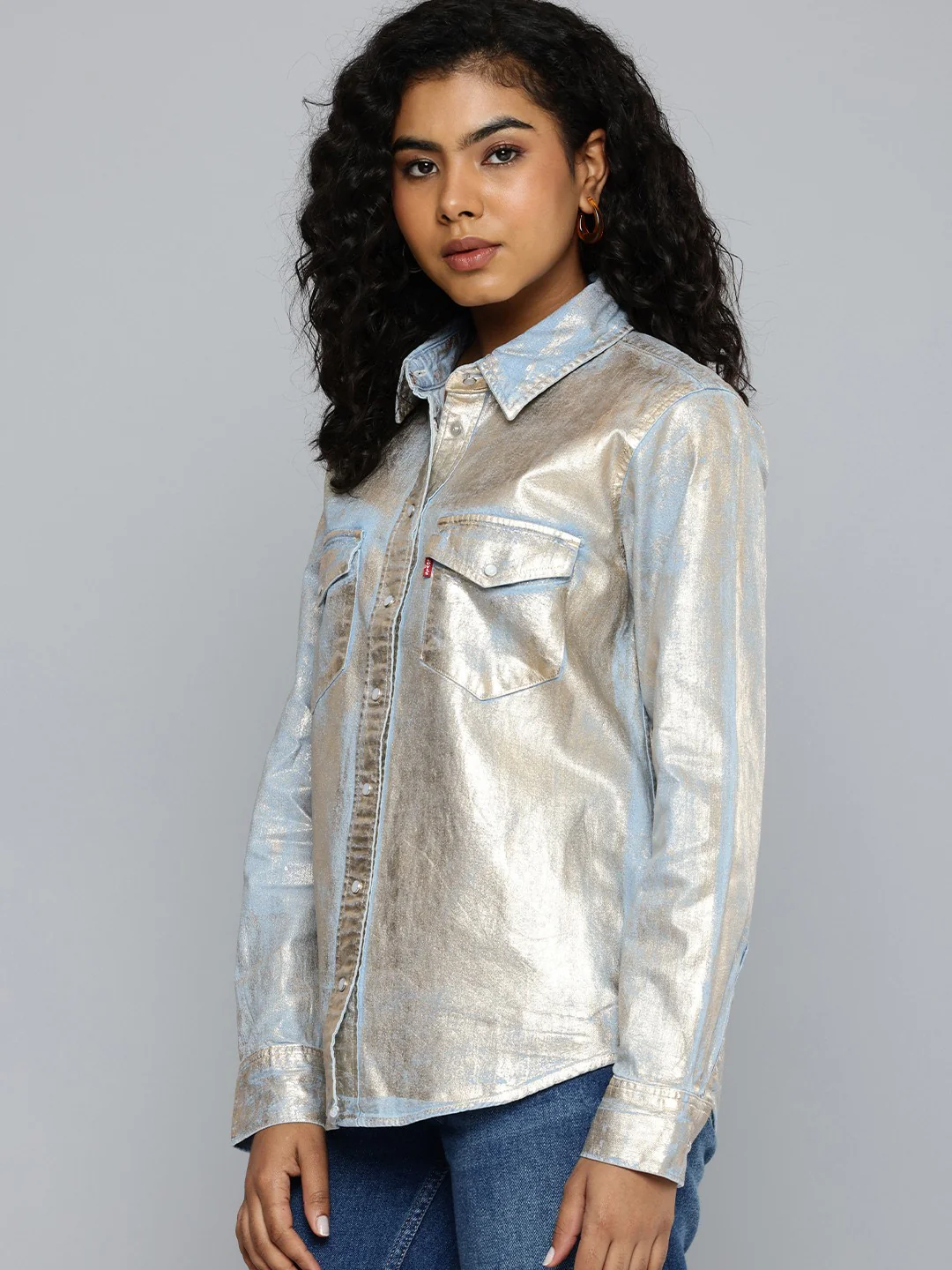 Women's Printed Regular Fit Denim Shirt - Image 4