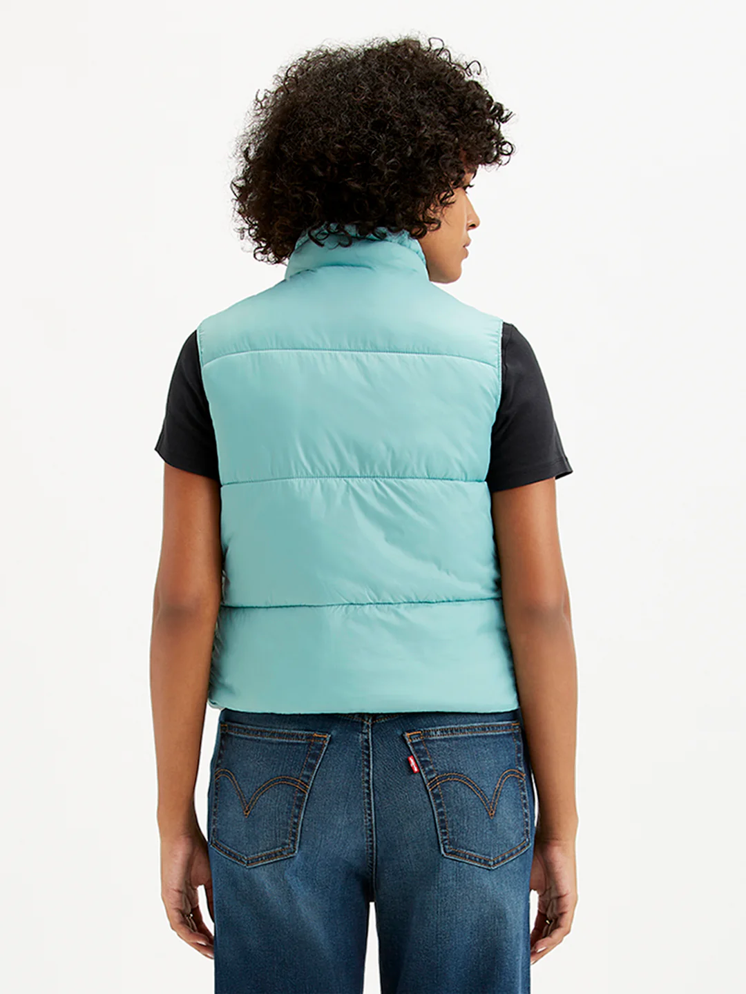 Women's Quilted Light-Blue High Neck Puffer Jacket - Image 3