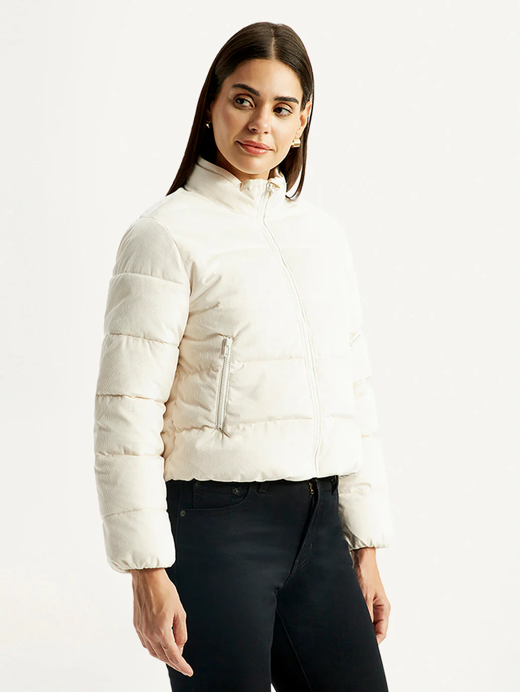 Women's Quilted Off White Puffer Jacket - Image 5
